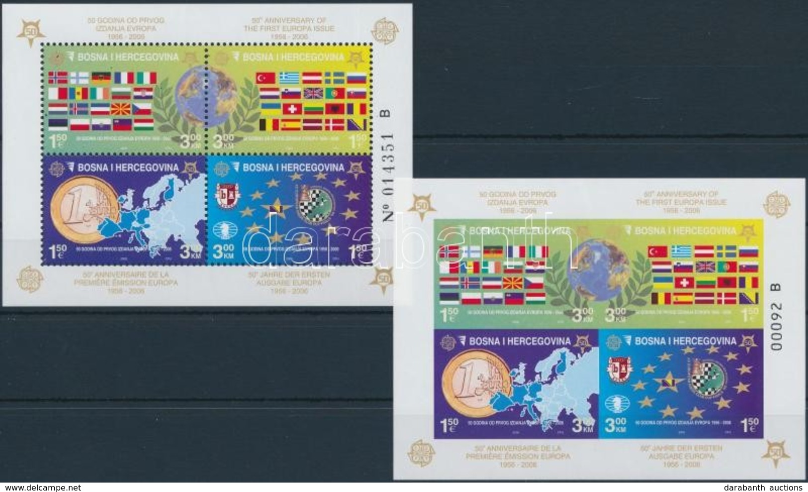 ** 2005 50 éves Az Europa CEPT Fogazott és Vágott Blokk,
Europa CEPT Perforated And Imperforated Block
Mi 27 A + B - Other & Unclassified