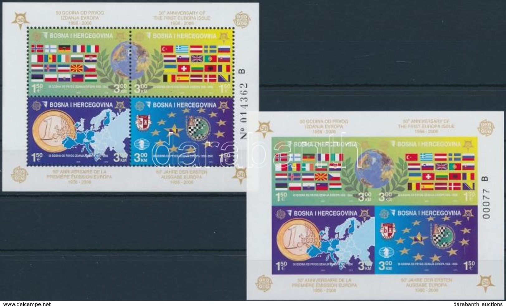 ** 2005 50 éves Az Europa CEPT Fogazott és Vágott Blokk,
Europa CEPT Perforated And Imperforated Block
Mi 27 A + B - Sonstige & Ohne Zuordnung