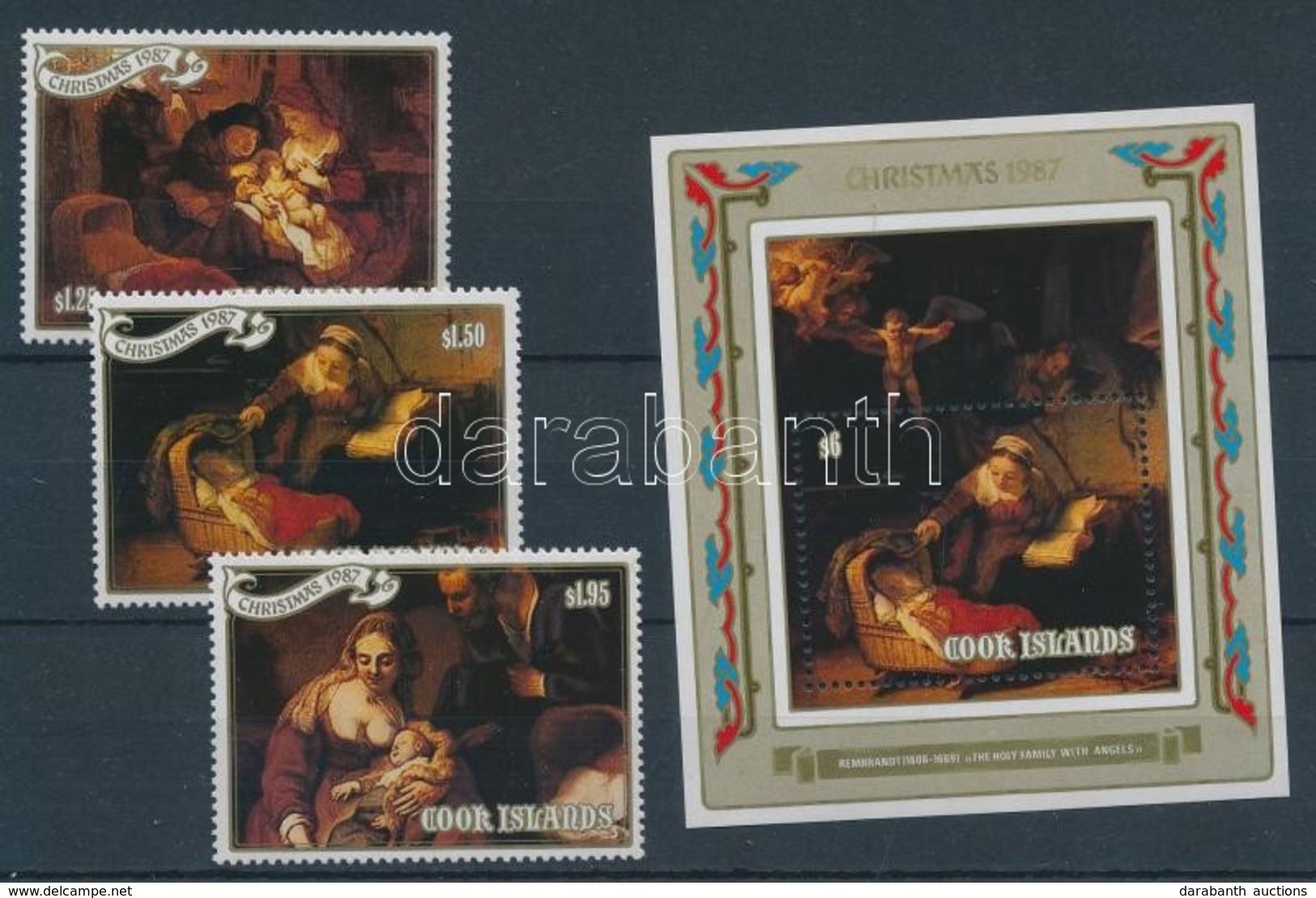 ** 1987 Karácsony, Rembrandt Festmények Sor Mi 1249-1251 + Blokk 184 - Sonstige & Ohne Zuordnung