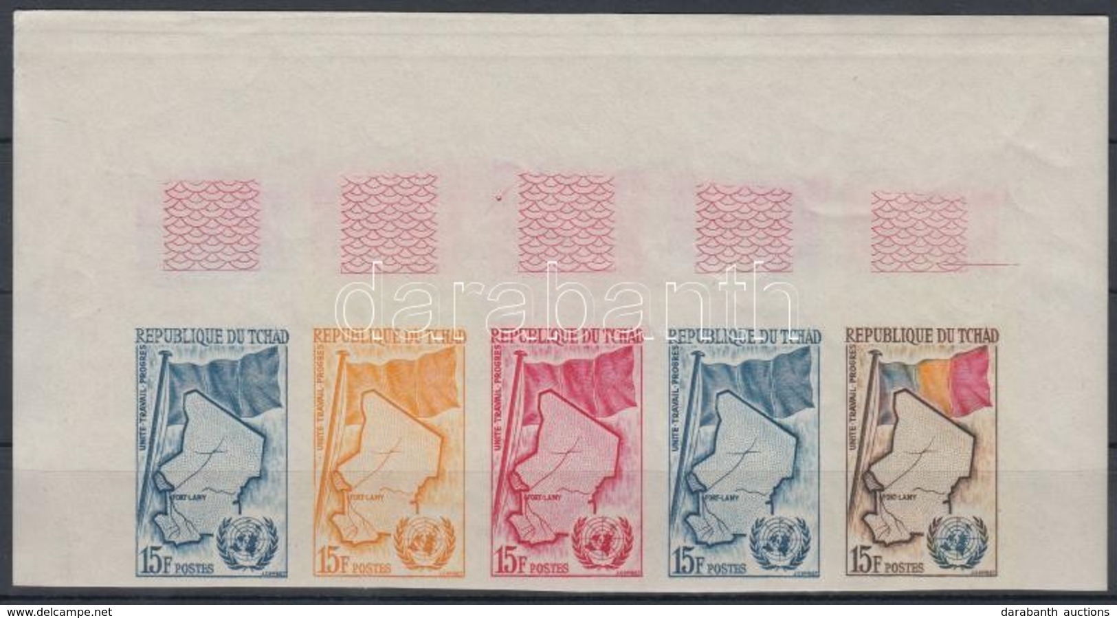 ** Csád 1961 Csatlakozás Az ENSZ-hez Mi 66 5 Klf Fogazatlan Színpróba ötöscsíkban / Stripe Of 5 Different Imperforate Co - Sonstige & Ohne Zuordnung