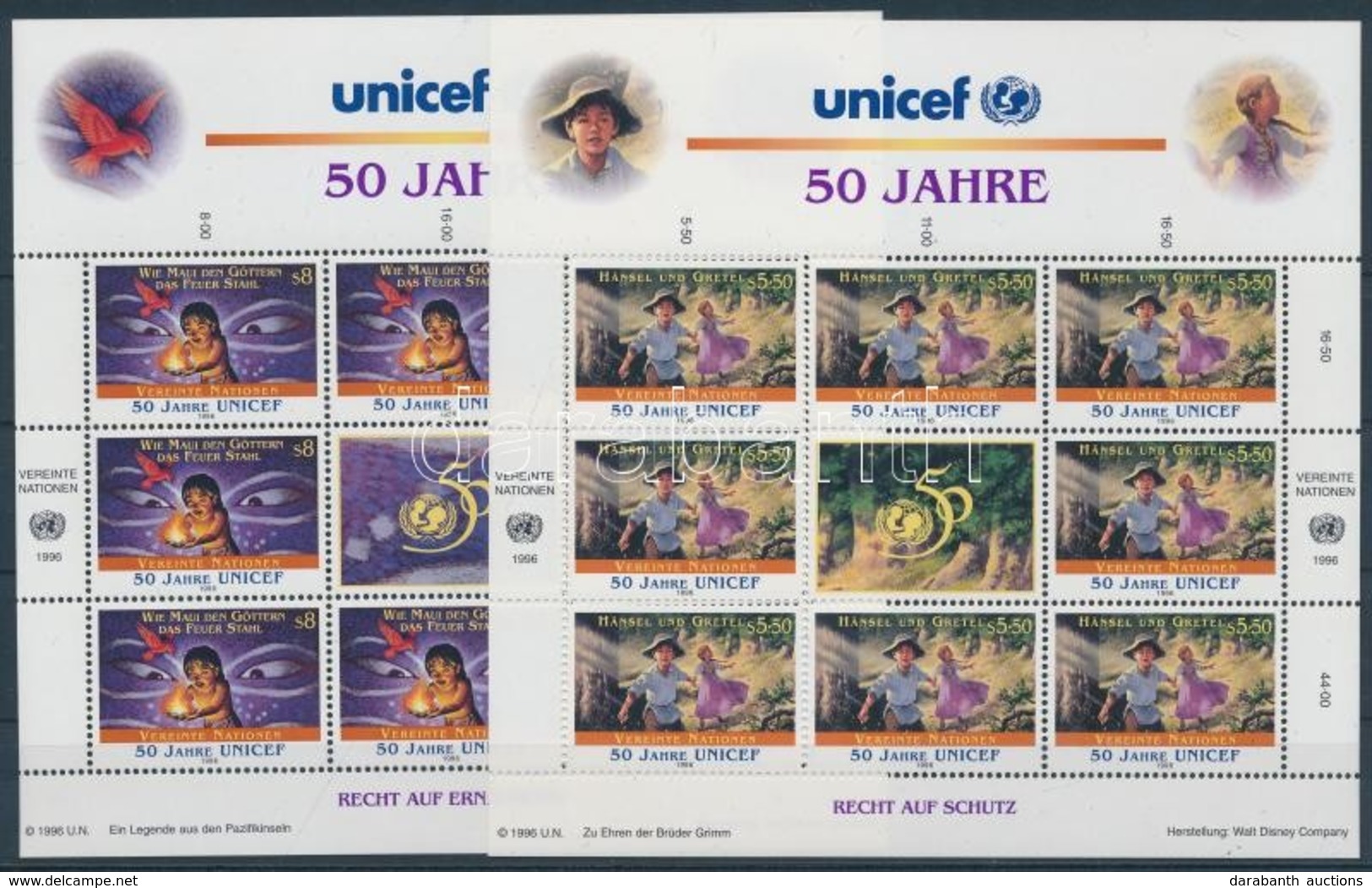 ** 1996 50 éves Az UNICEF Kisív Sor Mi 218-219 - Sonstige & Ohne Zuordnung