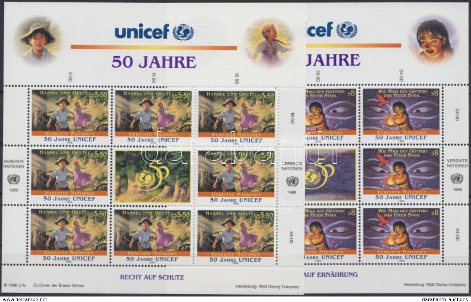 ** 1996 50 éves Az UNICEF Kisív Sor Mi 218-219 - Sonstige & Ohne Zuordnung