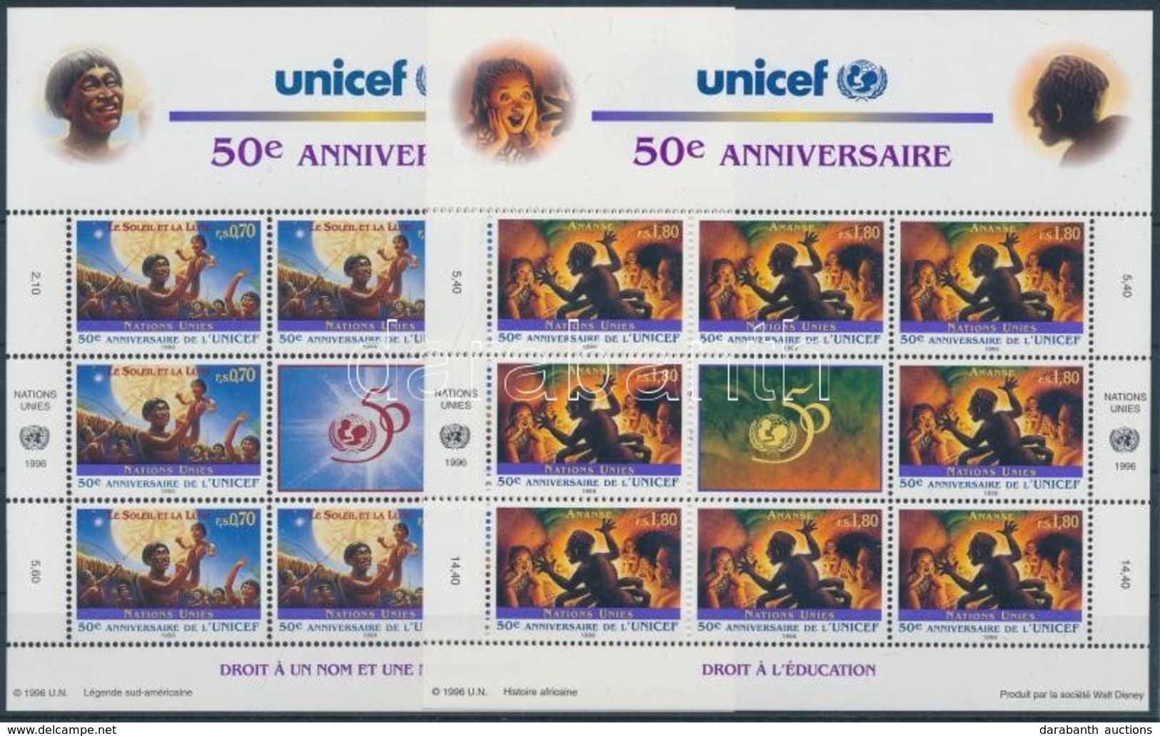 ** 1996 50 éves Az UNICEF Kisív Sor Mi 301-302 - Sonstige & Ohne Zuordnung