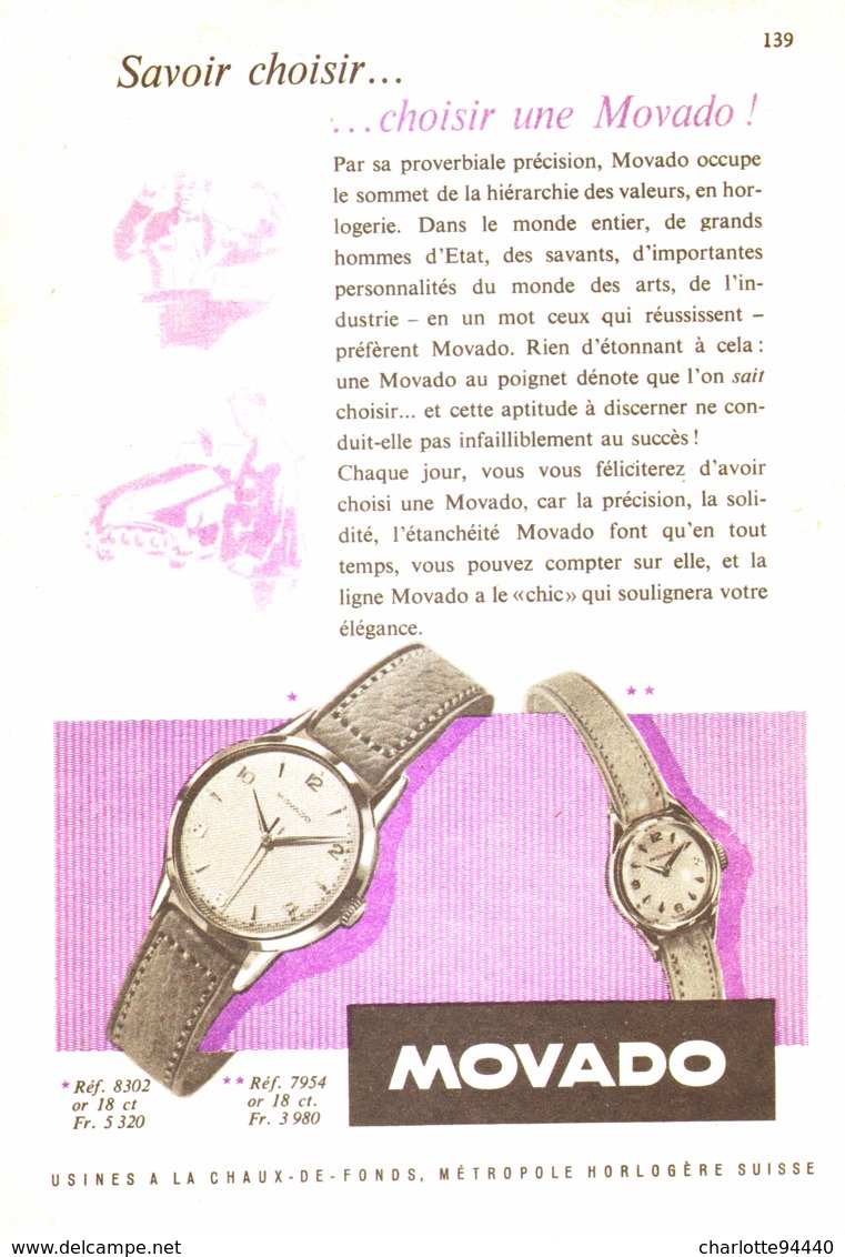 PUB MONTRE    " MOVADO  "  1950'S ( 7 ) - Autres & Non Classés