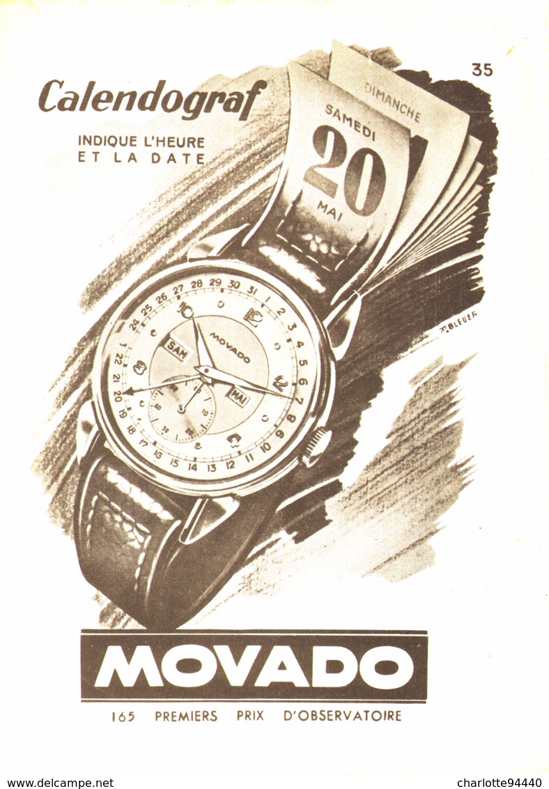 PUB MONTRE  CALENDOGRAF  " MOVADO  "  1940'S ( 10 ) - Altri & Non Classificati