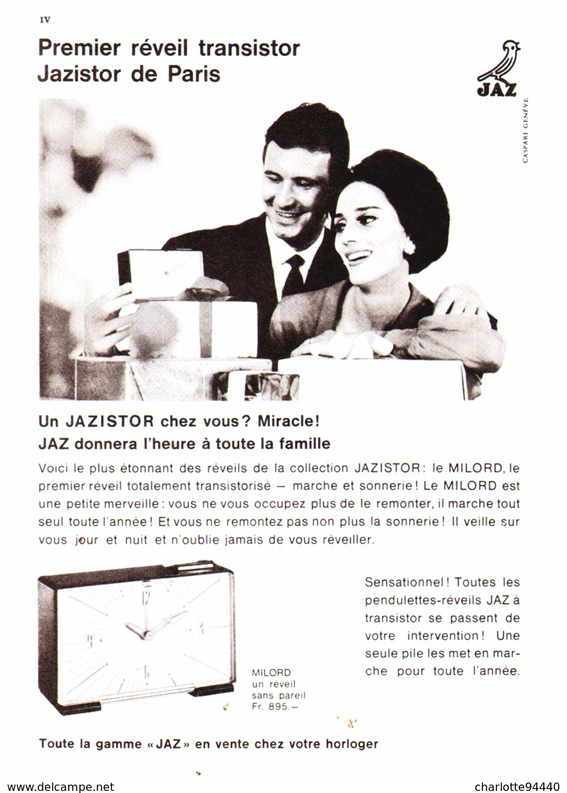 PUB RADIO REVEIL  JAZISTOR  ( MILORD  )  " JAZ  "  1965 - Autres & Non Classés