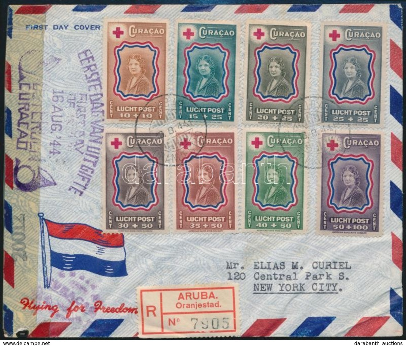 1944 Vöröskereszt Ajánlott Légi Levél New Yorkba,
Red Cross Registered Cover To New York - Sonstige & Ohne Zuordnung