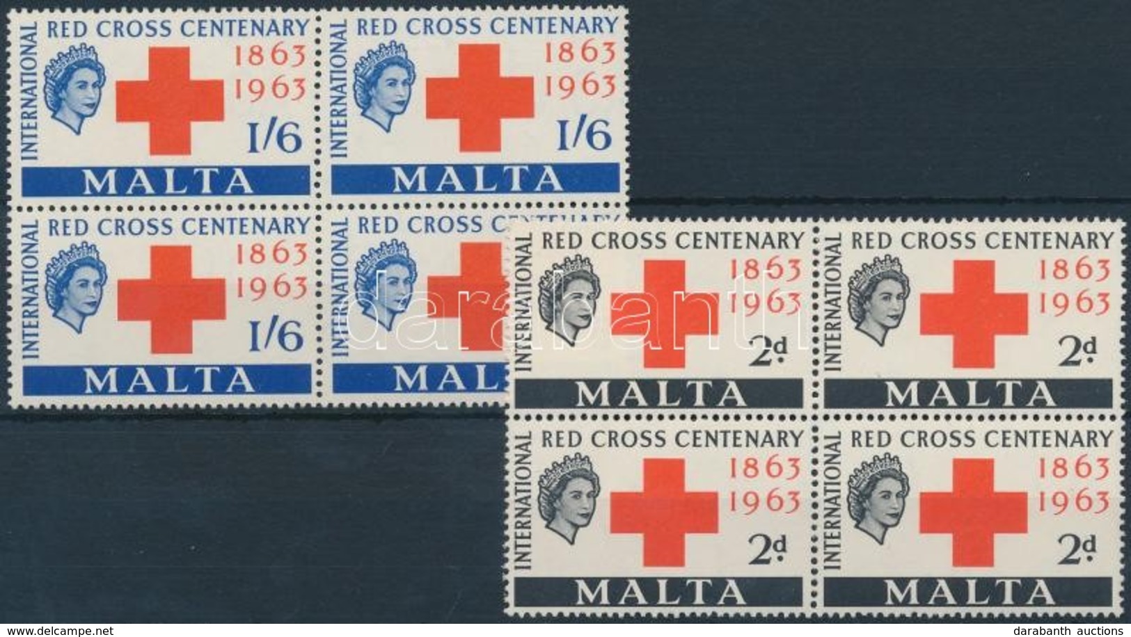 ** 1963 100 éves A Vöröskereszt Sor Négyestömbökben Mi 283-284 - Sonstige & Ohne Zuordnung