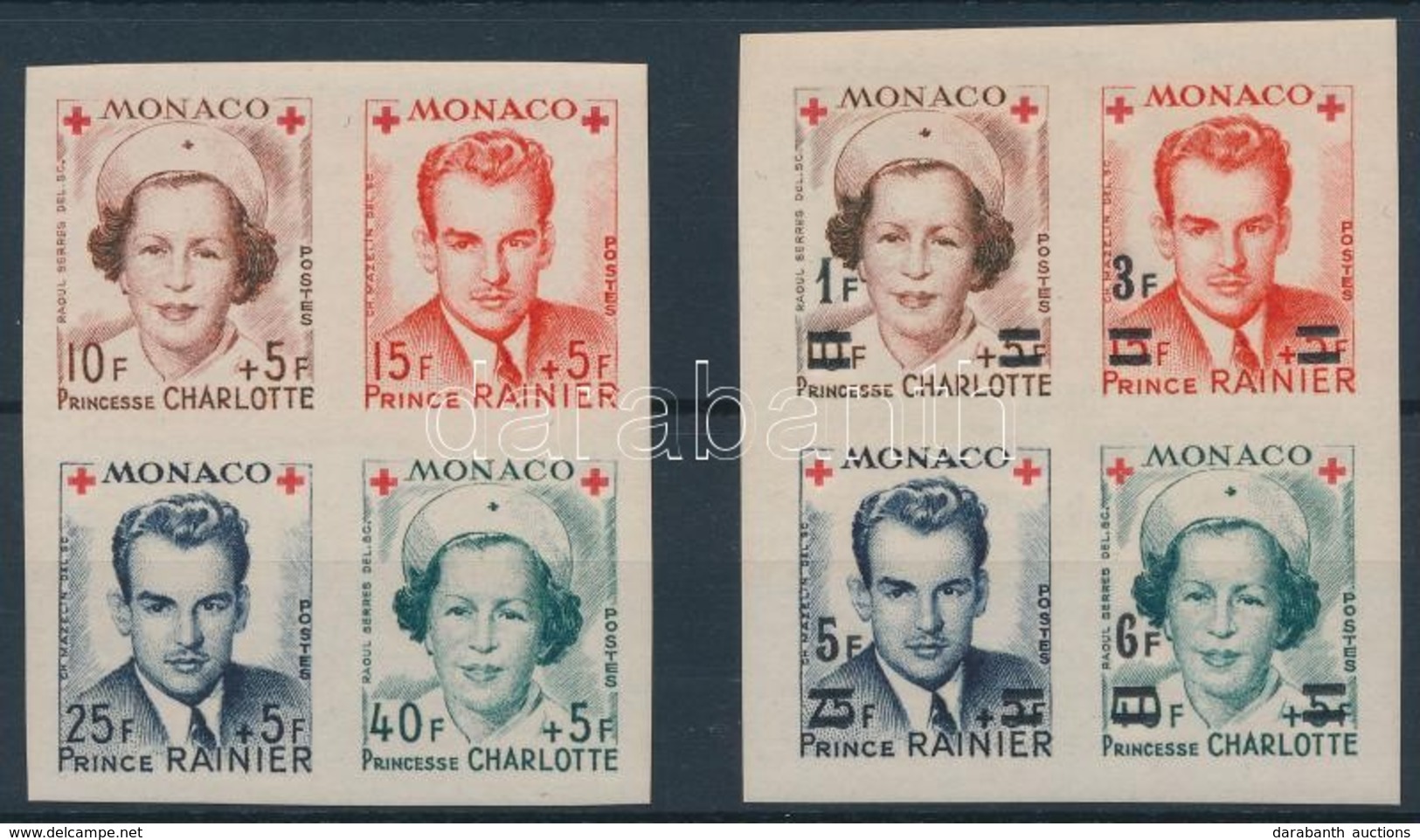 ** Monaco 1949-1951 Mi 397-400 + 451-454 Vágott összefüggések /
Imperforate Blocks Of 4 - Sonstige & Ohne Zuordnung
