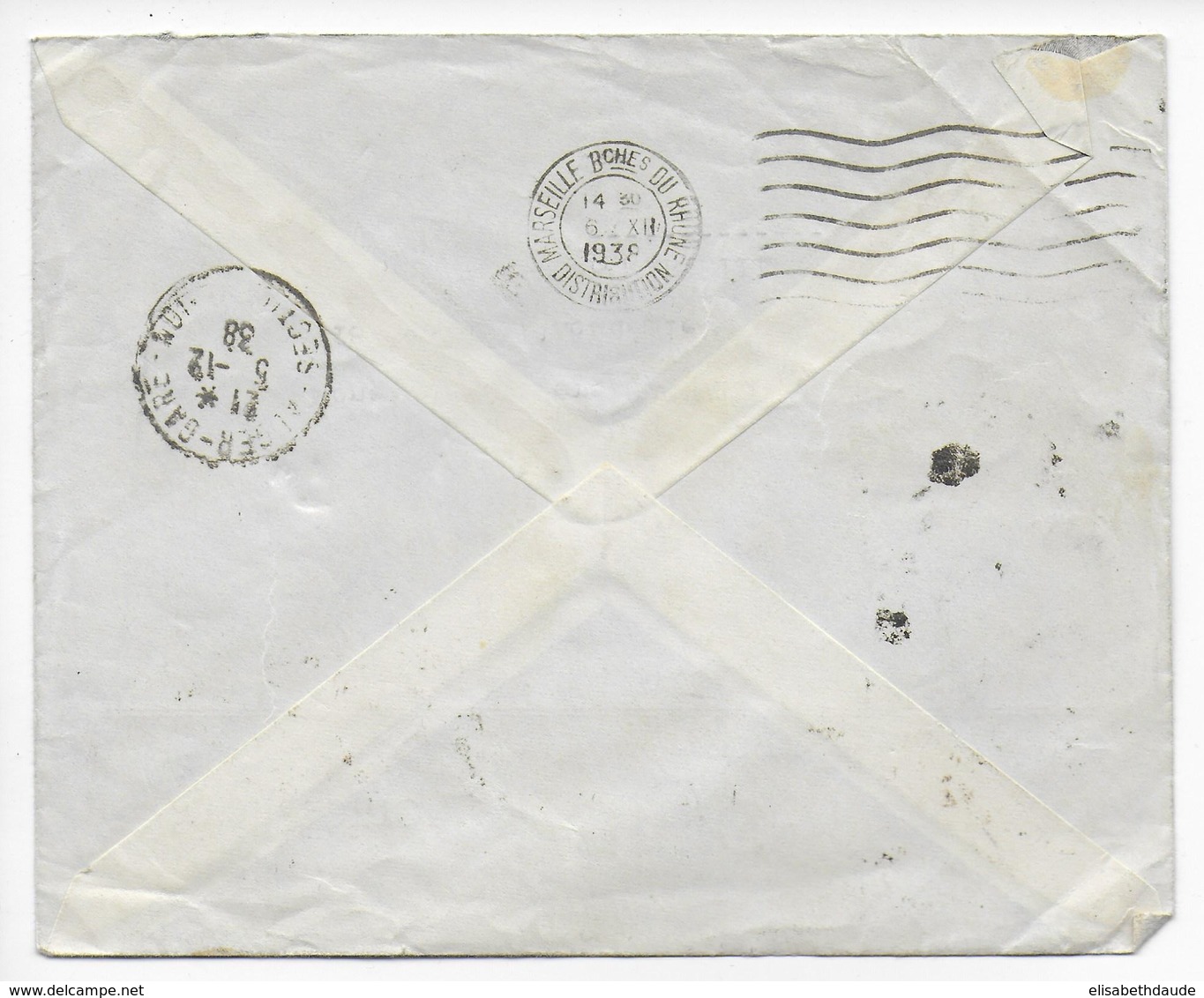 ALGERIE - 1938 - ENVELOPPE Par AVION Avec DAGUIN De ALGER MUSTAPHA => MARSEILLE - Covers & Documents