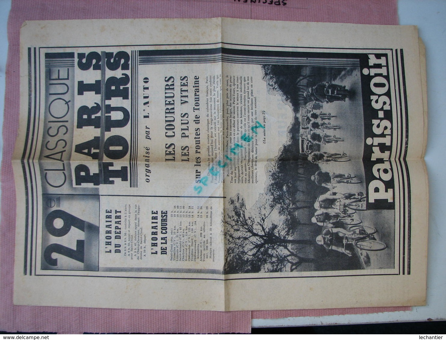 Course PARIS-TOURS  29me 1934  Supplement De Paris-Soir - Cyclisme