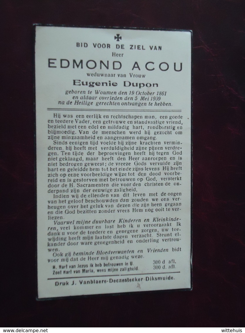 Edmond Acou - Dupon Geboren Te Woumen 1861 En Overleden  1939  (2scans) - Religion & Esotericism