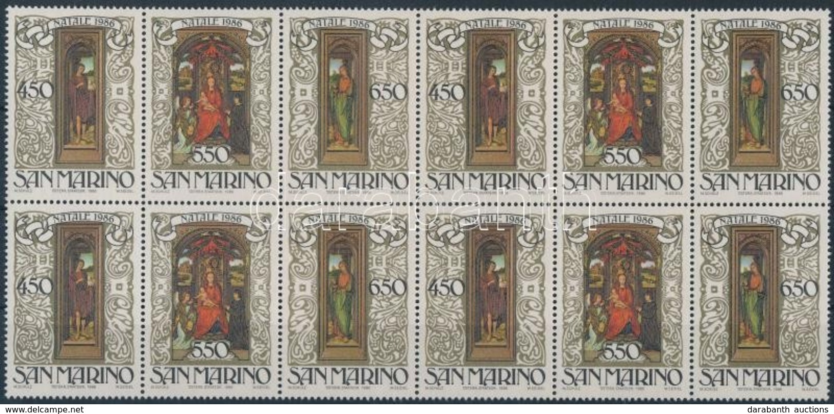 ** 1986 Karácsony, Festmény Sor 12-es Tömbben Mi 1351-1353 - Sonstige & Ohne Zuordnung