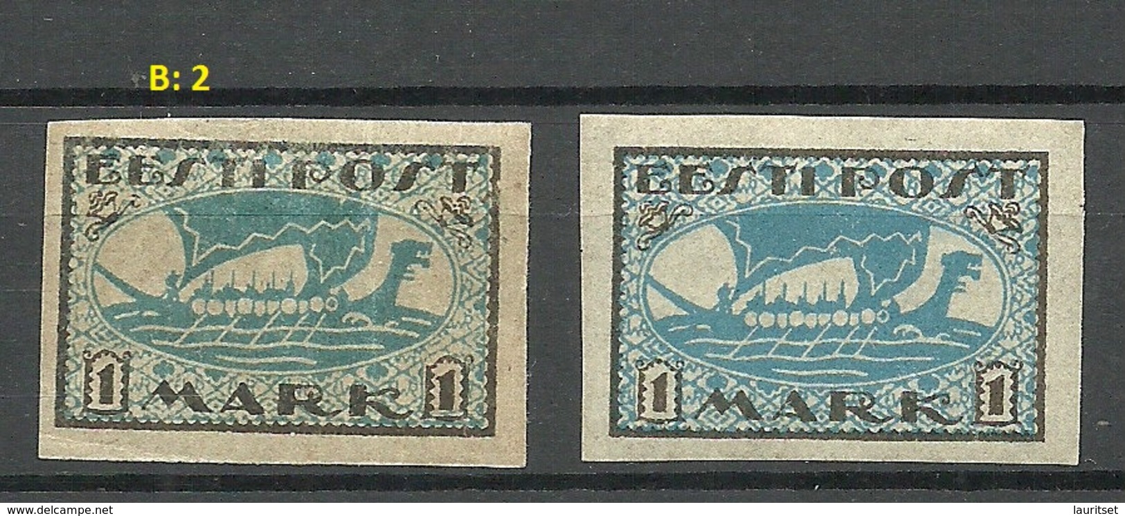 ESTLAND Estonia 1920 Michel 12 Y Color Variety B: 2 (greenish-blue) + Normal Stamp * - Estonie