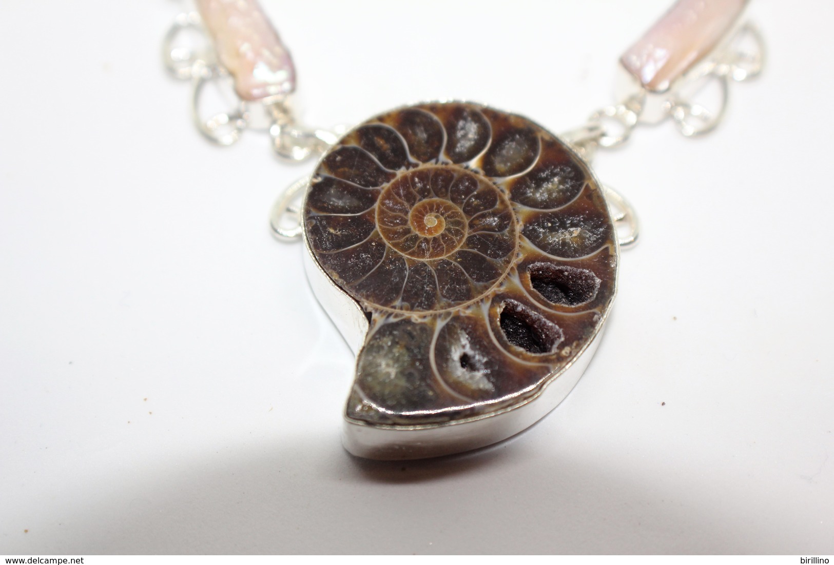 4192 - Collana Con Fossile Di Ammonite + Perle Biwa E  Citrino  Misura 49 Cm. - Molto Bello - Collane/Catenine