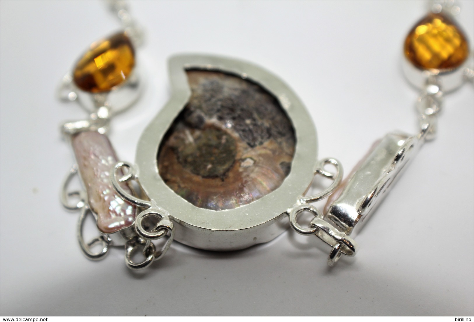 4192 - Collana Con Fossile Di Ammonite + Perle Biwa E  Citrino  Misura 49 Cm. - Molto Bello - Collane/Catenine