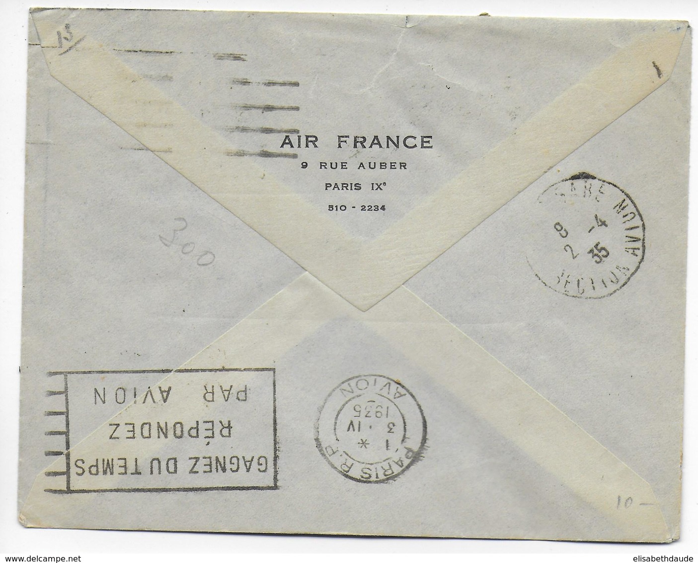 ALGERIE - 1935 - ENVELOPPE Avec MECA De ALGER => PARIS Par 1° VOL - Lettres & Documents