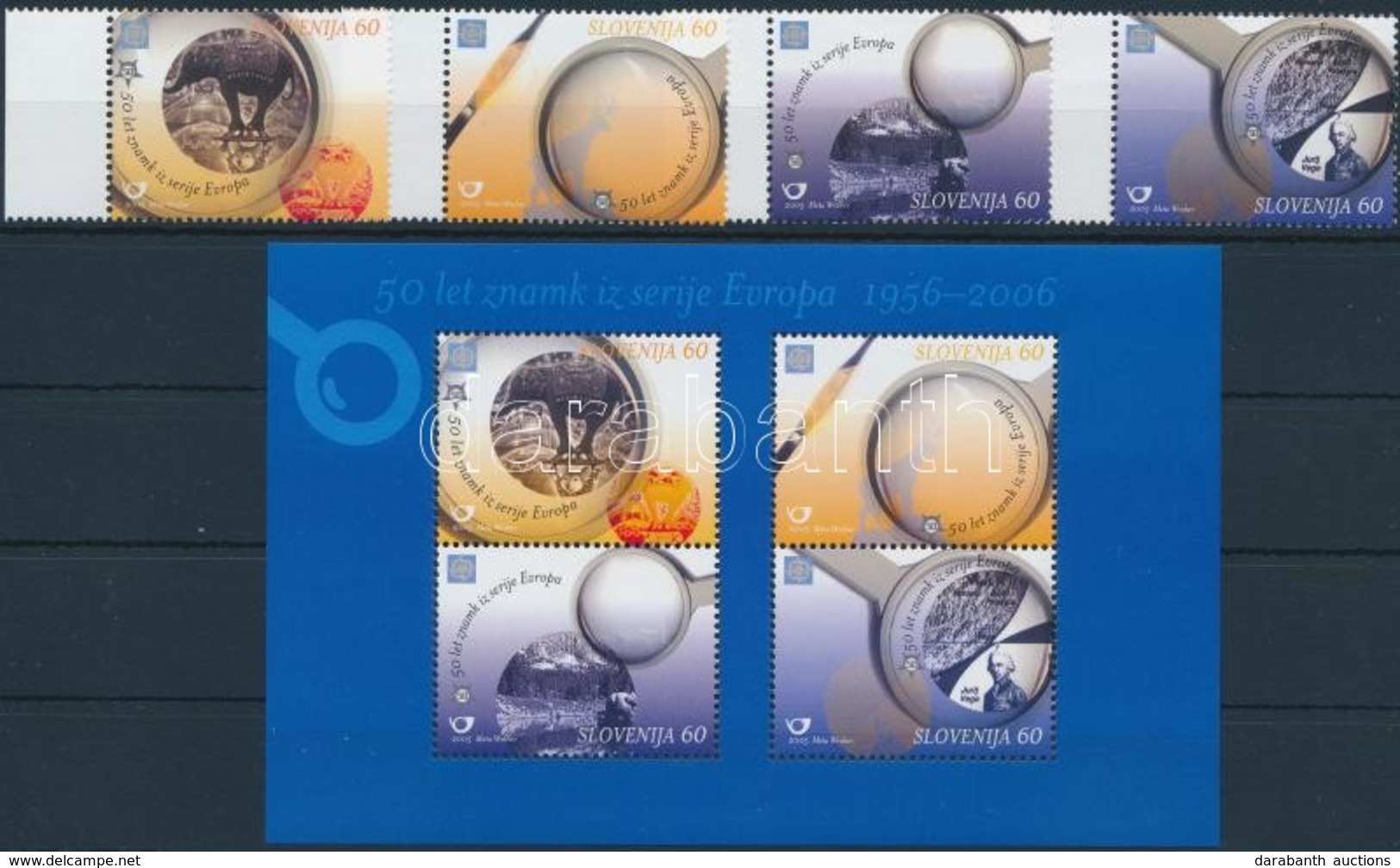 ** 2005 50 éves Az Europa CEPT ívszéli Sor + Blokk,
50th Anniversary Of Europe CEPT Margin Set + Block
Mi 543-546 + Mi 2 - Sonstige & Ohne Zuordnung