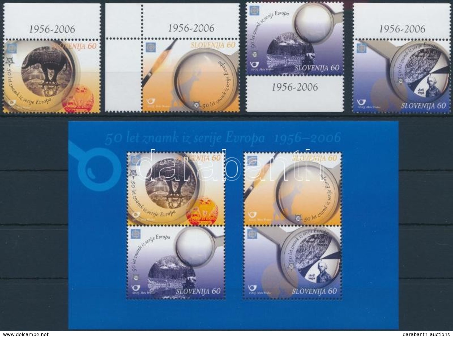 ** 2005 50 éves Az Europa CEPT ívszéli Sor + Blokk,
50th Anniversary Of Europe CEPT Margin Set + Block
Mi 543-546 + Mi 2 - Sonstige & Ohne Zuordnung