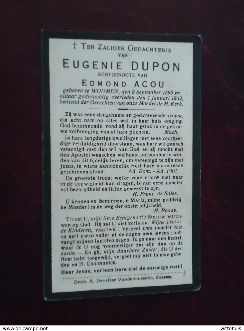 Eugenie Dupon - Acou Geboren Te Woumen 1860 En Overleden  1932  (2scans) - Godsdienst & Esoterisme