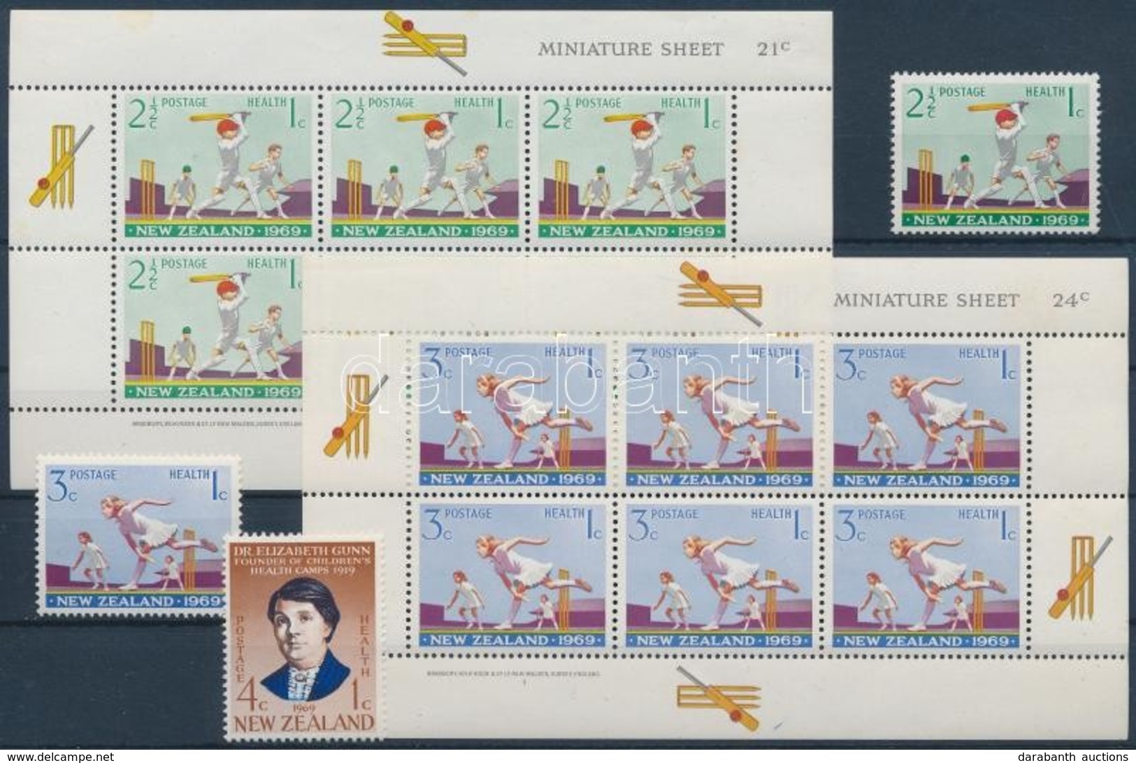 ** 1969 50 éves A Gyermektábor, 75 éves A Krikett Sportklub Új-Zélandon Sor + Kisívsor Mi 504-506 - Sonstige & Ohne Zuordnung