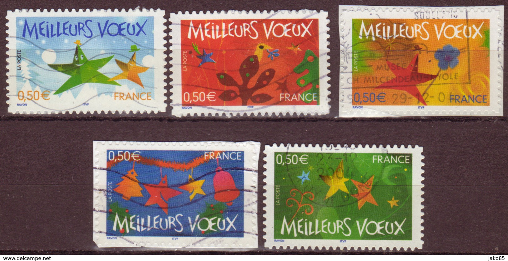 FRANCE - 2004 - YT N° 3722 / 3726 - Oblitérés - Meilleurs Voeux - Used Stamps