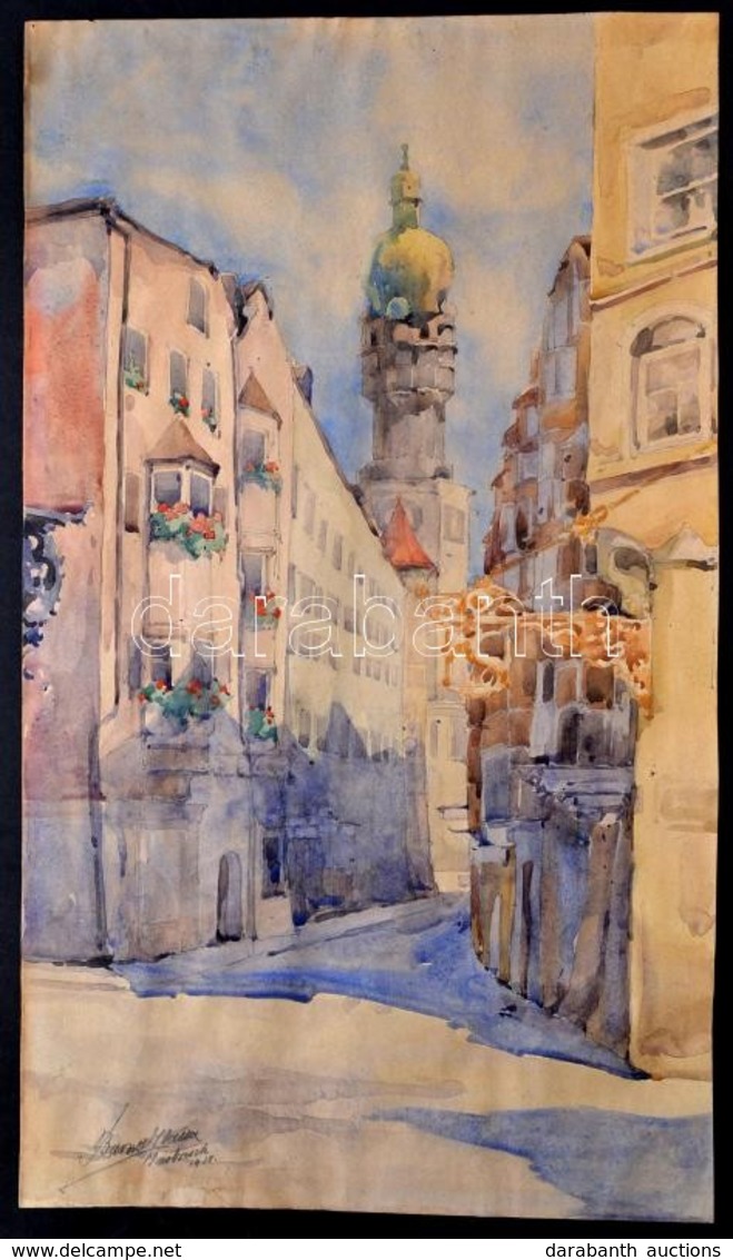Barna Ilona (1897-1974): Innsbruck 1928, Akvarell, Papír, Jelzett, 48,5×28 Cm - Sonstige & Ohne Zuordnung