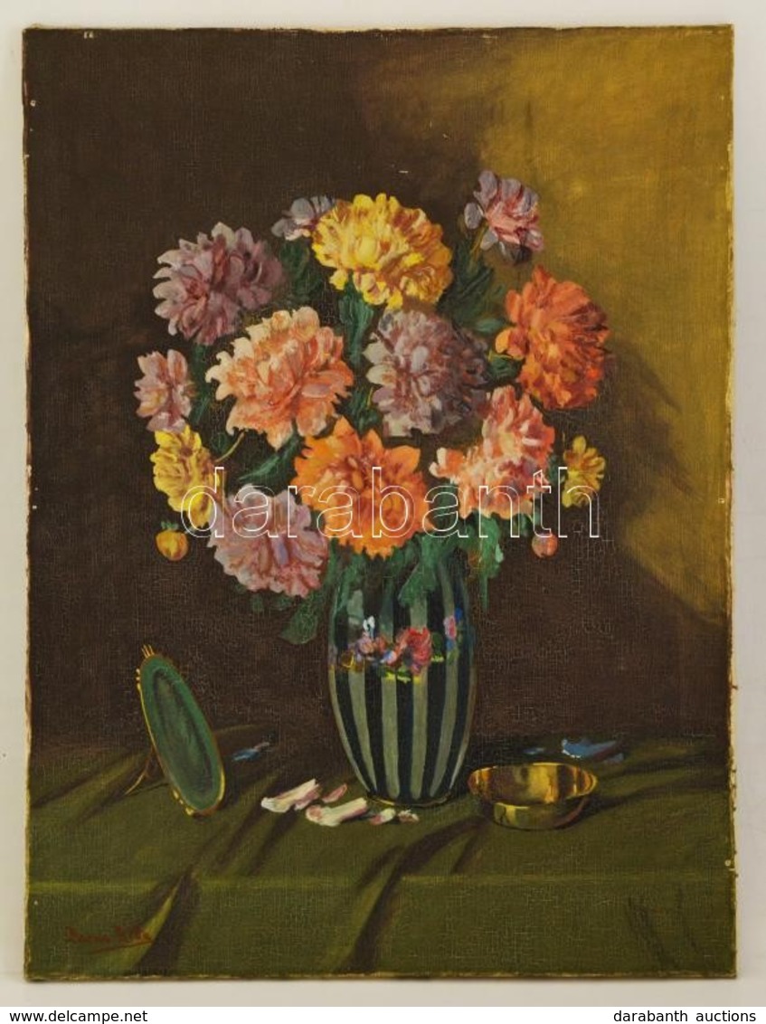Boem Jelzéssel: Virágcsendélet. Olaj, Vászon, Sérült, 80×60 Cm - Sonstige & Ohne Zuordnung