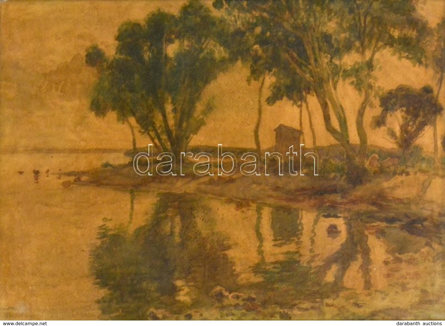 Mendlik Oszkár (1871-1963): Vízparti Táj, Akvarell, Papír, Jelzett, üvegezett Fa Keretben, 36,5×51,5 Cm - Other & Unclassified