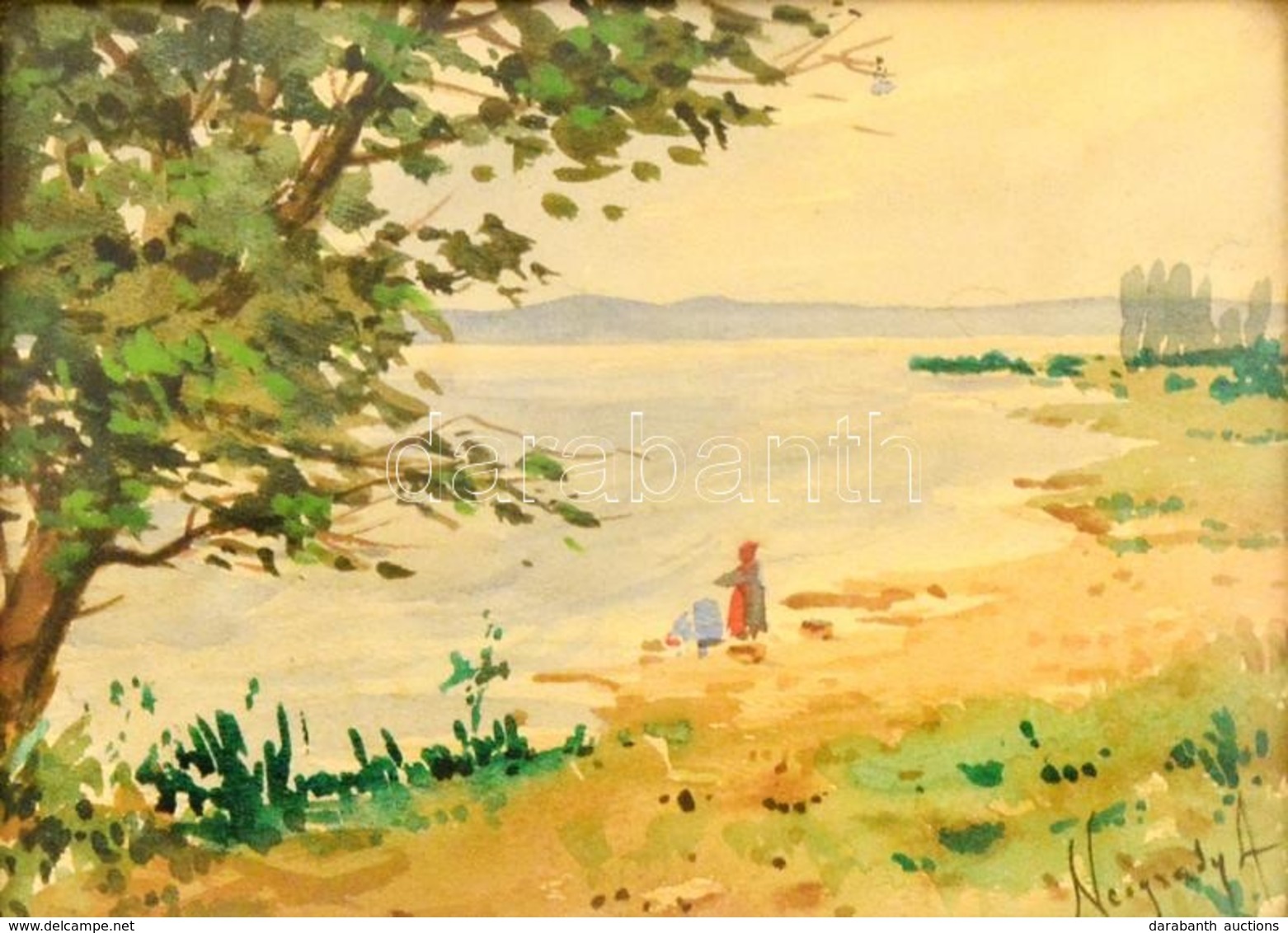 Neogrády Jelzéssel: Balaton Part. Akvarell, Papír, üvegezett Sérült Keretben, 17×24  Cm - Other & Unclassified