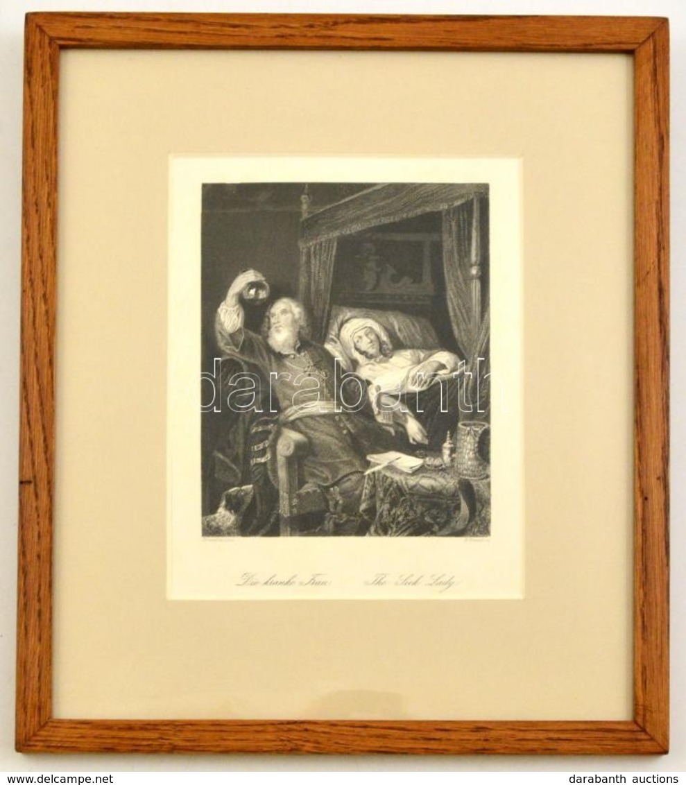 Die Kranke Frau / The Sick Lady, A Beteg Hölgy és Az Orvos, Acélmetszet, Papír, Jelzett, Paszpartuban, 18,5×12,5 Cm. - Estampes & Gravures