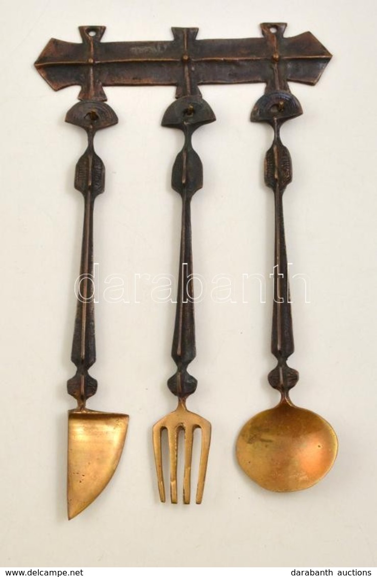 Pap Zoltán Fémműves Iparművész Evőeszköz Készlet, Tartóval, Bronz, Jelzett, H: 28 Cm - Other & Unclassified