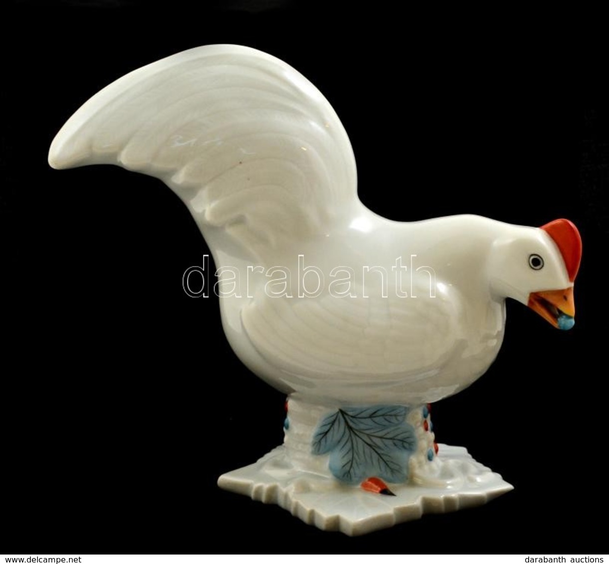 Herendi Porcelán Tyúk, Kézzel Festett, Jelzett, Hibátlan, M: 19 Cm - Sonstige & Ohne Zuordnung