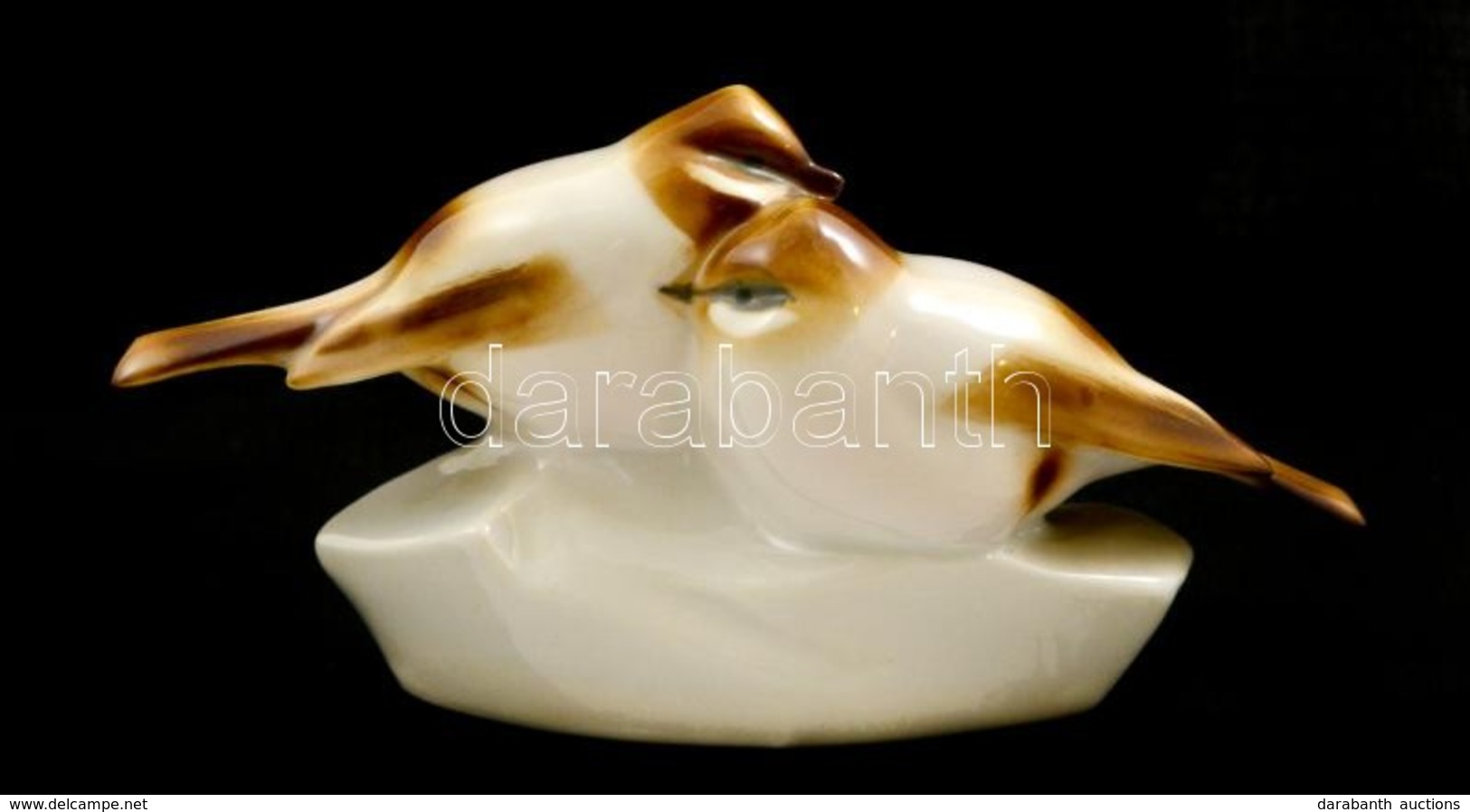 Zsolnay Porcelán Madárpár, Kézzel Festett, Jelzett (Sinkó), Hibátlan, 14,5×7 Cm - Other & Unclassified