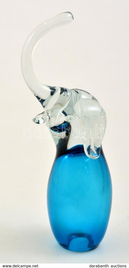 Muránói Fújt Elefánt Figura, Több Rétegű, Jelzés Nélkül ,alján Nagyon Apró Csorbákkal, M: 24,5 Cm - Glass & Crystal