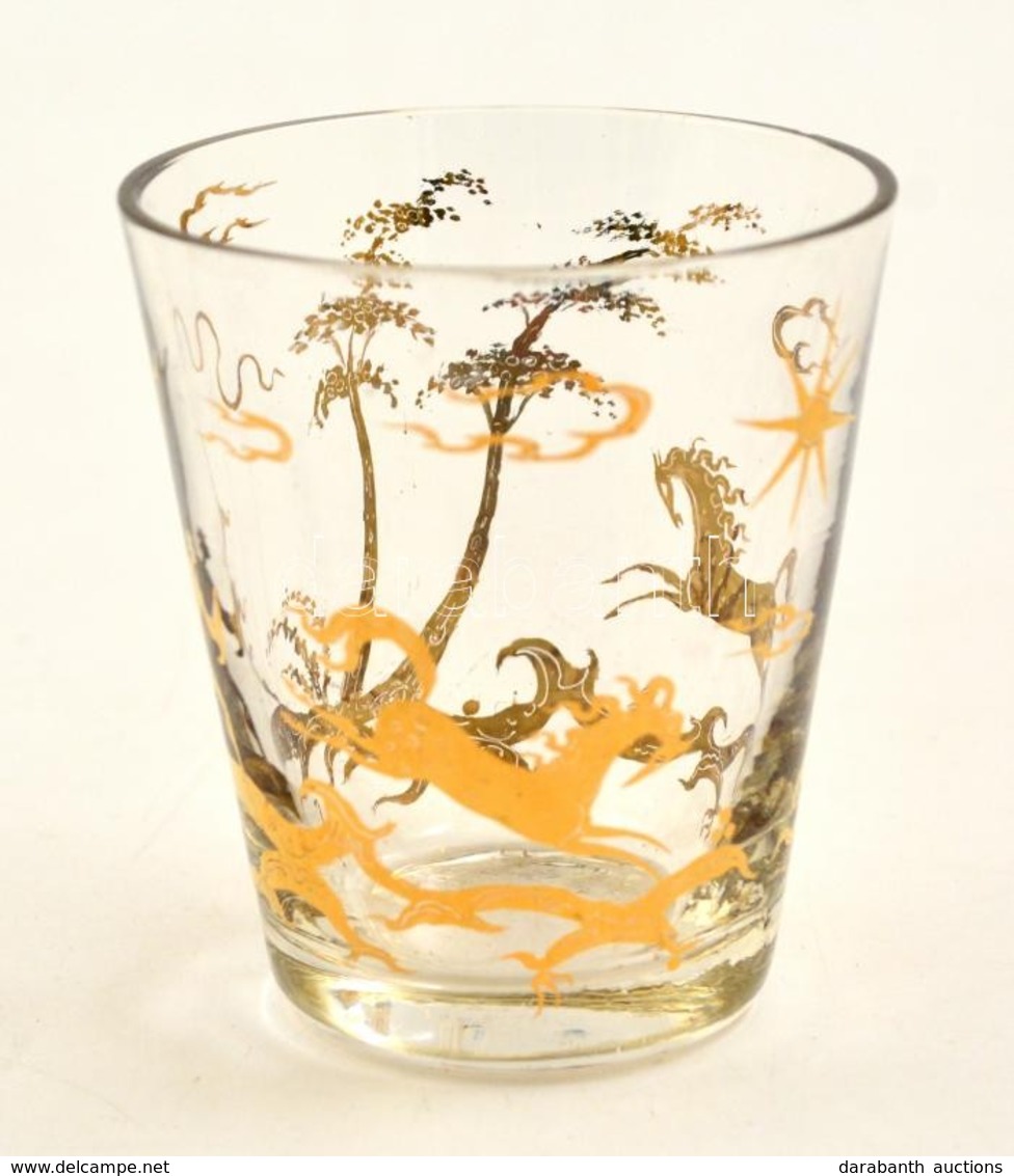 Kézzel Aranyozott Kis üvegpohár, Jelzett, Kopásokkal, D: 6,5 Cm - Glass & Crystal