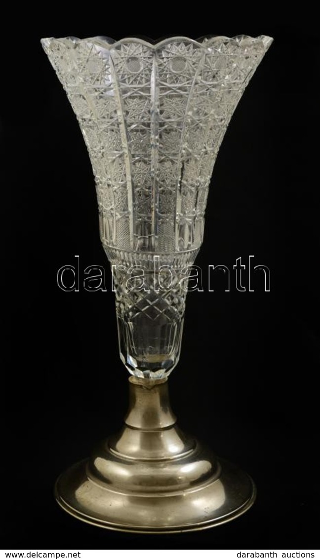 Nagyméretű ólomkristály Váza Fém Talppal 37 Cm - Glass & Crystal
