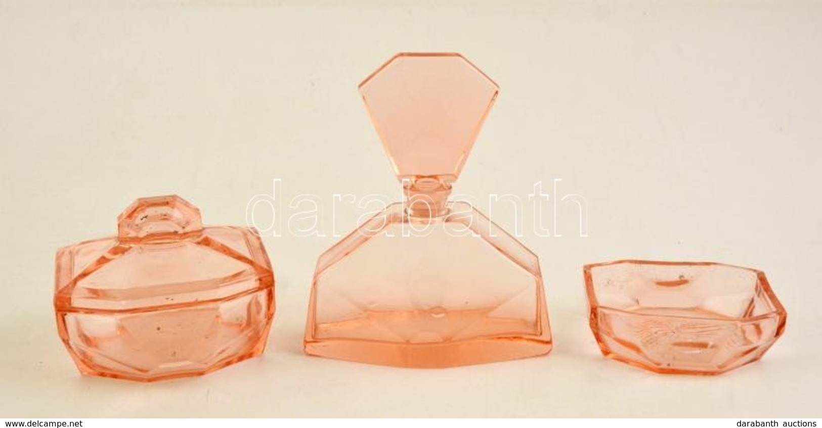 Art Deco üveg Fürdőszobai Készlet, Apró Csorbákkal, 3 Db - Glass & Crystal