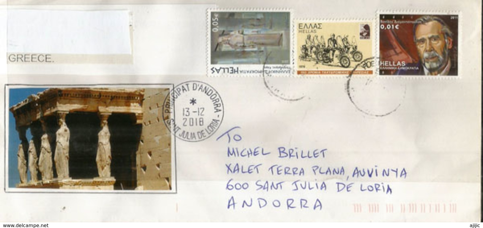 Patrimoine Architectural De La Grèce,  Belle Lettre De Grèce, Adressée Andorra, Avec Timbre à Date Arrivée - Storia Postale