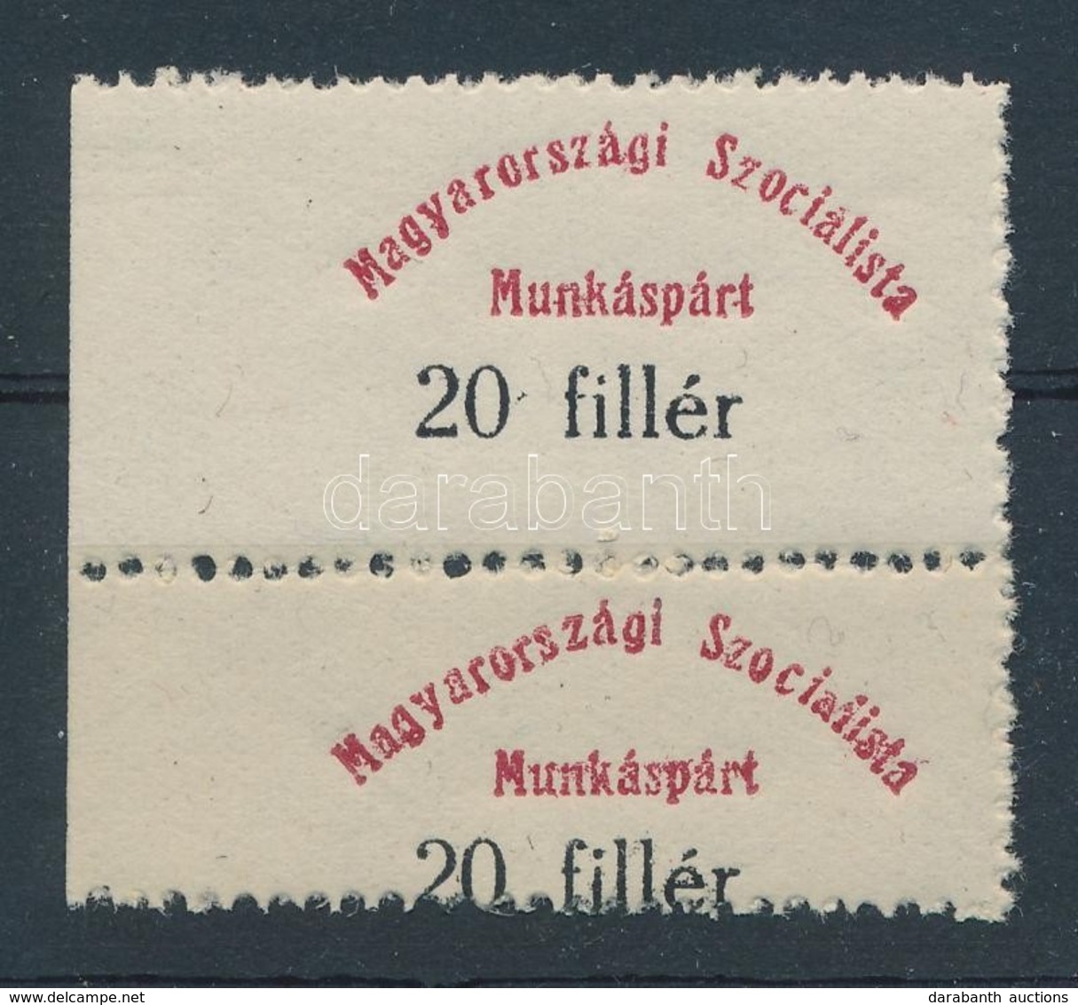 ~1910 Magyarországi Szocialista Munkáspárt 20f Tagsági Bélyeg Pár Elfogazva - Unclassified