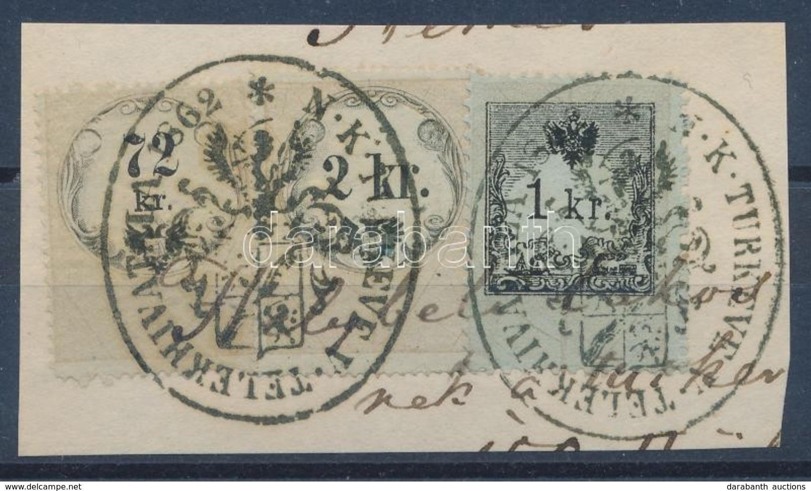 1858 Okmánybélyeg Vegyes Felhasználás 70kr + 2kr + 1kr Kivágáson 'TURKEVE' - Unclassified