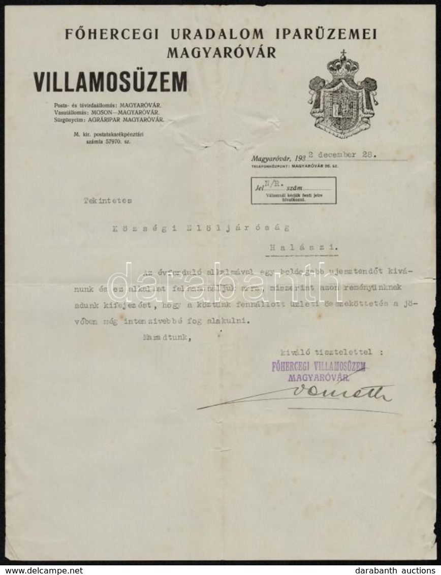 1913-1932 2 Db Magyaróvári Főhercegi Uradalmi Fejléces Levél - Unclassified