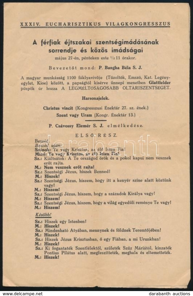 1938 Az Eucharisztikus Kongresszus Tagsági Jegye Közlekedési útmutatóval + Program - Unclassified