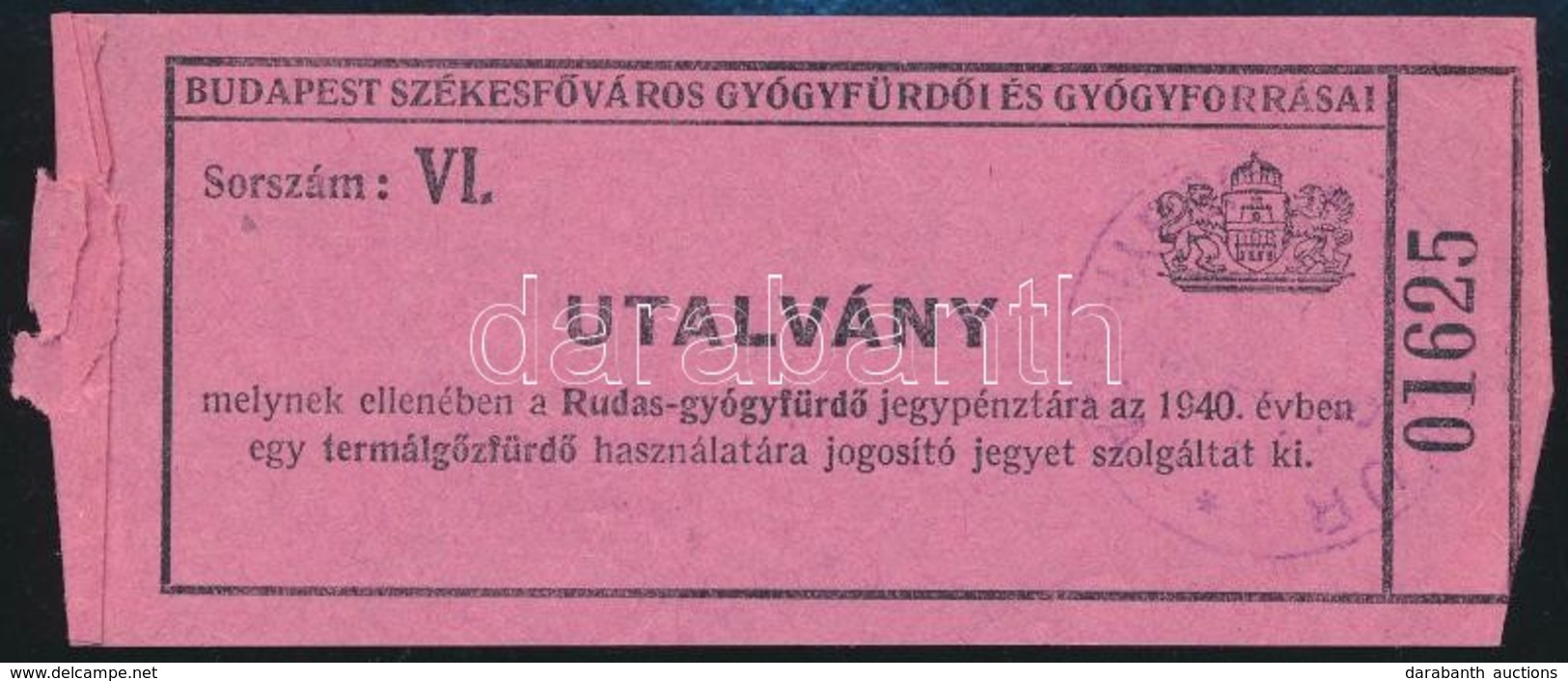 1940 Budapest Székesfőváros Gyógyfürdői és Gyógyforrásai Utalvány - Unclassified