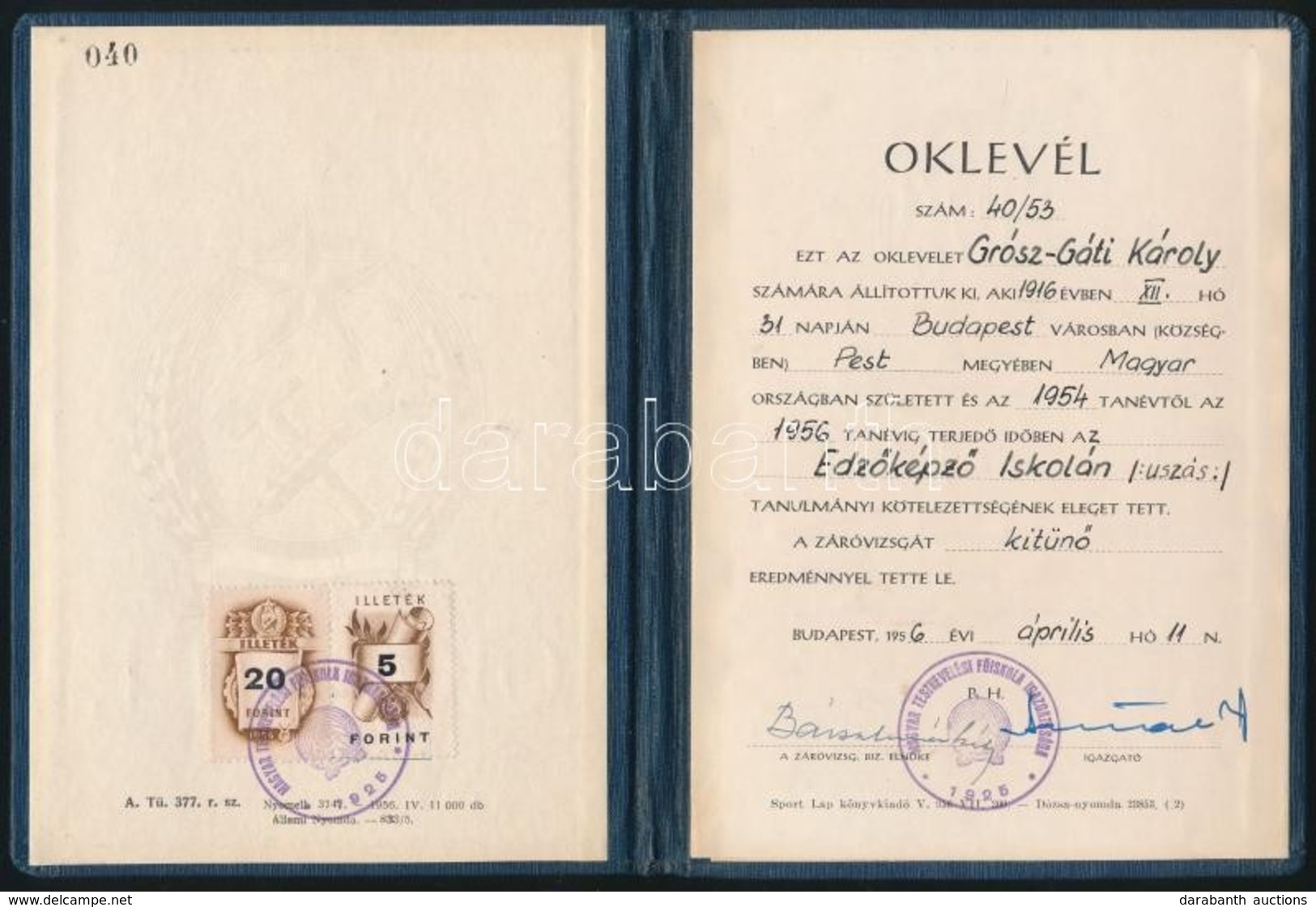 1956-1963 Úszóedzői Illetve Vízilabda-oktatói Oklevél - Ohne Zuordnung