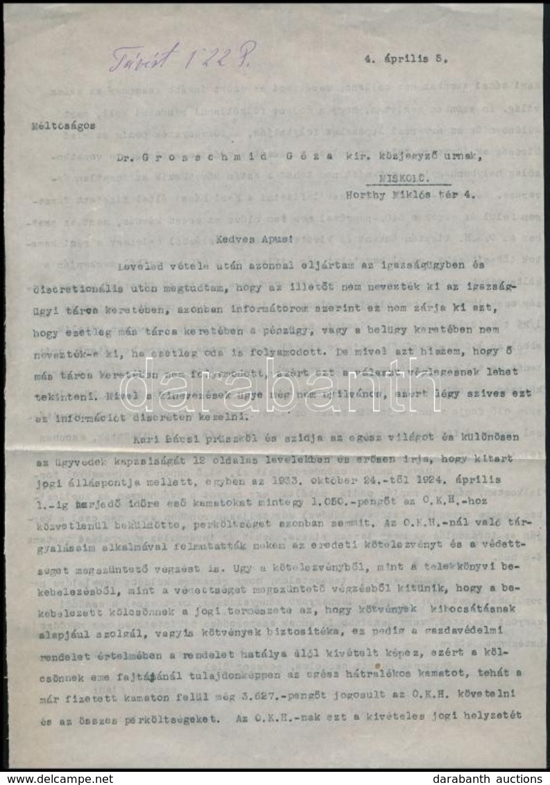 Cca 1933-1934 Miskolc, Dr. Grosschmid Géza (1872-1934) Felvidéki Kisebbségi Politikus, Szenátor, Későbbi Miskolci Király - Unclassified