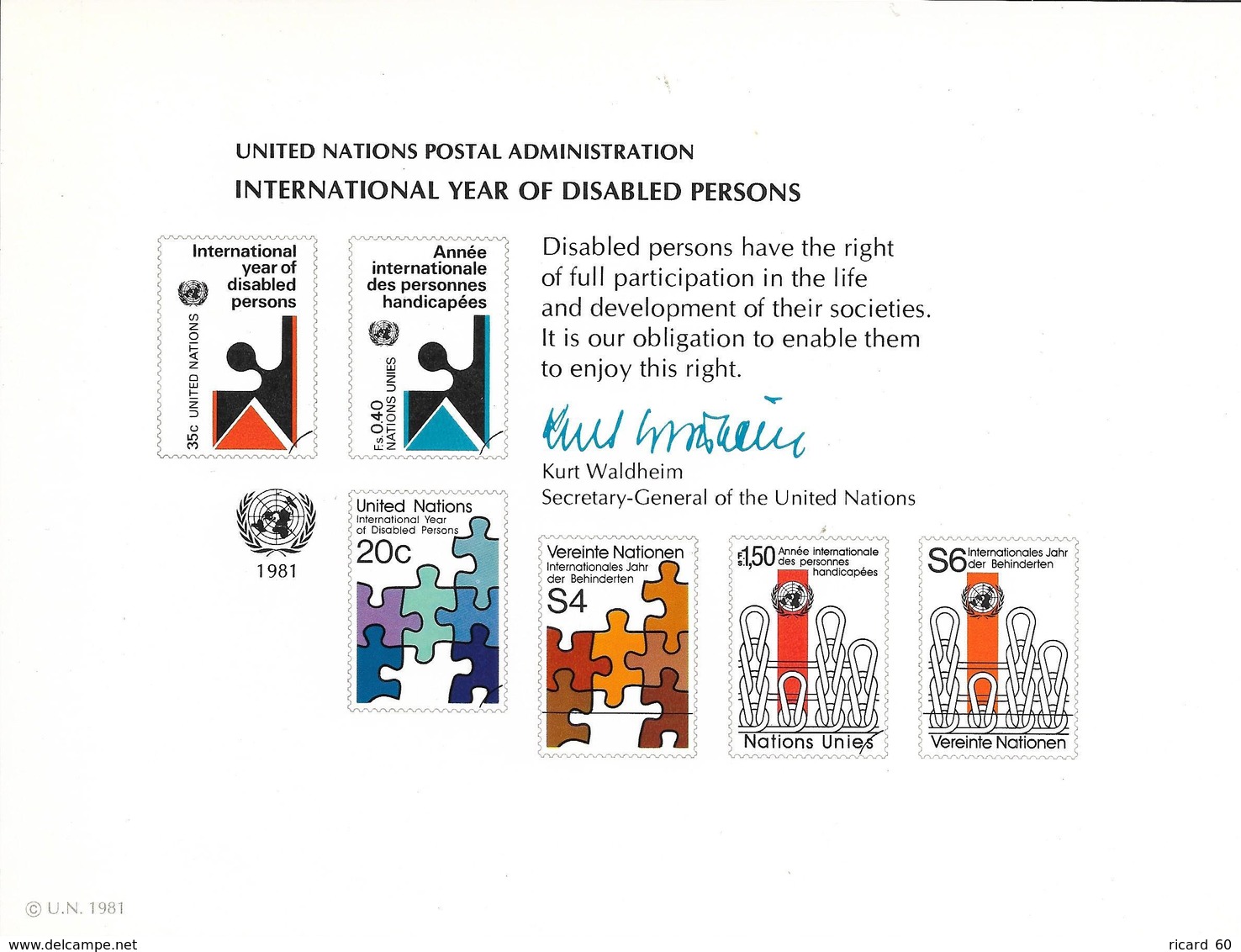 Onu, United Nations,  Entier Postal New York, Genève, Vienne 1981, Année Internationale Des Handicapés - Gezamelijke Uitgaven New York/Genève/Wenen