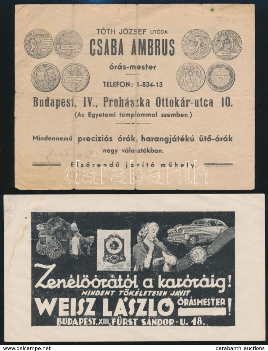 Órásmesterek Szórólapja (Tóth József Utóda Csaba Ambrus, Weisz László), 2 Db - Advertising