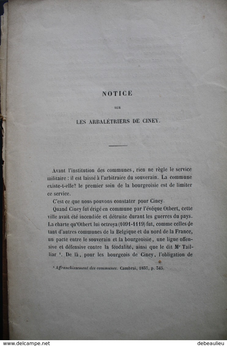 Ancien Livre "Notice Sur Les Arbalétriers De Ciney" Par N. Hauzeur - Belgique