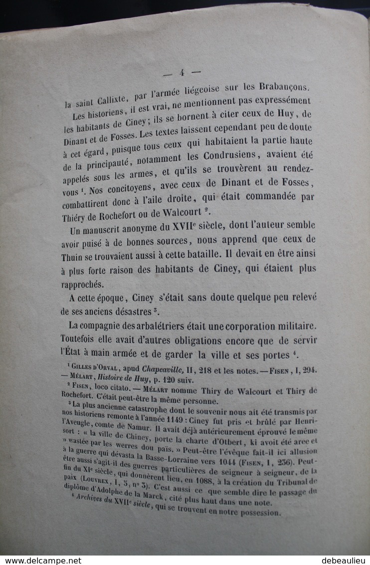 Ancien Livre "Notice Sur Les Arbalétriers De Ciney" Par N. Hauzeur - Belgique